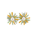 Korean Style Copper Flower Pearl Stud Earrings With Silver Pins, Sweet Light Luxury Jewelry view 5