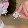 Korean Style Copper Flower Pearl Stud Earrings With Silver Pins, Sweet Light Luxury Jewelry view 3