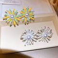 Korean Style Copper Flower Pearl Stud Earrings With Silver Pins, Sweet Light Luxury Jewelry view 4