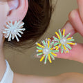 Korean Style Copper Flower Pearl Stud Earrings With Silver Pins, Sweet Light Luxury Jewelry view 1