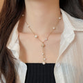 Korean Style Zircon Faux Pearl Sweater Necklace Geometric Round Light Luxury Clavicle Chain For Women view 3
