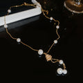Korean Style Zircon Faux Pearl Sweater Necklace Geometric Round Light Luxury Clavicle Chain For Women view 4