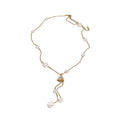 Korean Style Zircon Faux Pearl Sweater Necklace Geometric Round Light Luxury Clavicle Chain For Women view 5