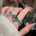 Korean Light Luxury Artificial Crystal Quadrilateral Geometric Bow Open Ring view 2