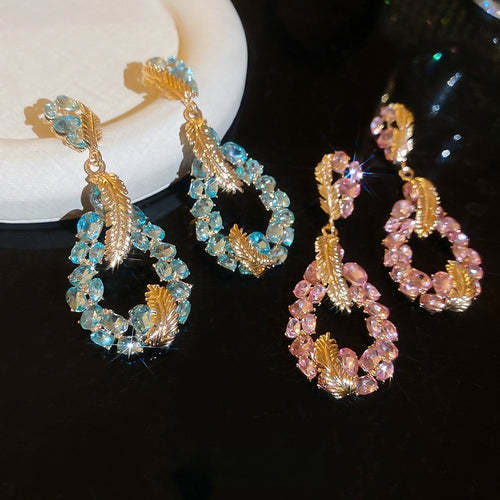 Sparkling Rhinestone Teardrop Alloy Drop Earrings, Vintage Luxury Gown Style