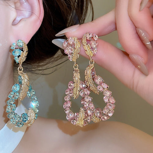 Sparkling Rhinestone Teardrop Alloy Drop Earrings, Vintage Luxury Gown Style