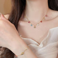 Light Luxury Copper Colorful Zircon Ladybug Flower Bracelet Necklace Jewelry Set view 2