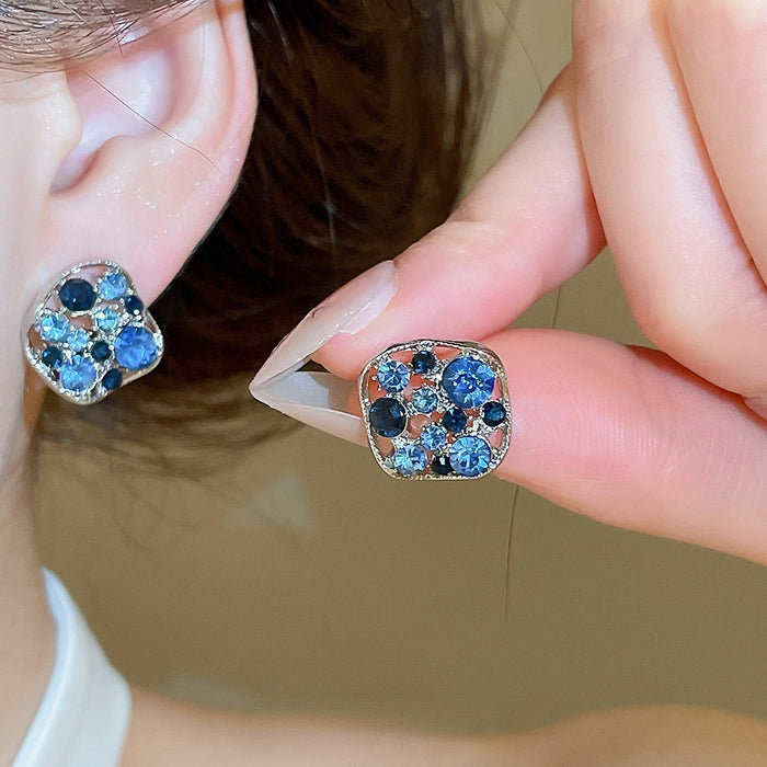 Light Luxury Alloy Stud Earrings With Sparkling Zircon Irregular Geometric Hollow Design