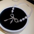 French Vintage Pleated Bow Faux Pearl Necklace Old Money Princess Collarbone Jewelry view 2