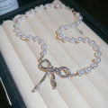 French Vintage Pleated Bow Faux Pearl Necklace Old Money Princess Collarbone Jewelry view 4