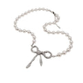 French Vintage Pleated Bow Faux Pearl Necklace Old Money Princess Collarbone Jewelry view 5