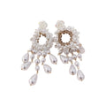 French Vintage Crystal Flower Faux Pearl Drop Earrings Sweet Princess Floral Silver Needle Jewelry view 5