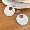 Shell Starfish Round Stud Earrings With Silver Pins, Beach Vacation Geometric Statement Jewelry view 2
