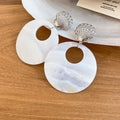 Shell Starfish Round Stud Earrings With Silver Pins, Beach Vacation Geometric Statement Jewelry view 4