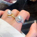 18K Gold Plated Zircon Pearl Banquet Ring For Women view 1