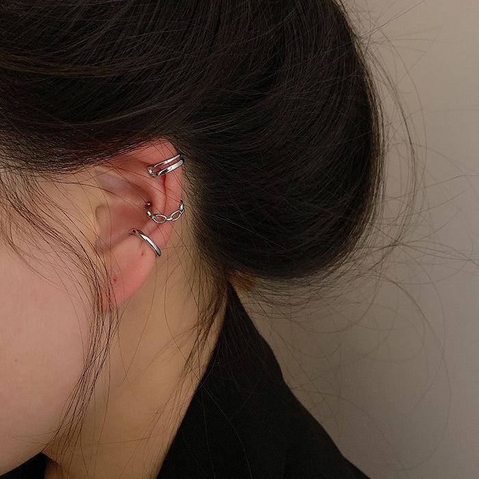 Double Layer Hollow Round Copper Clip-on Earrings For Women Minimalist Geometric Ear Cuffs