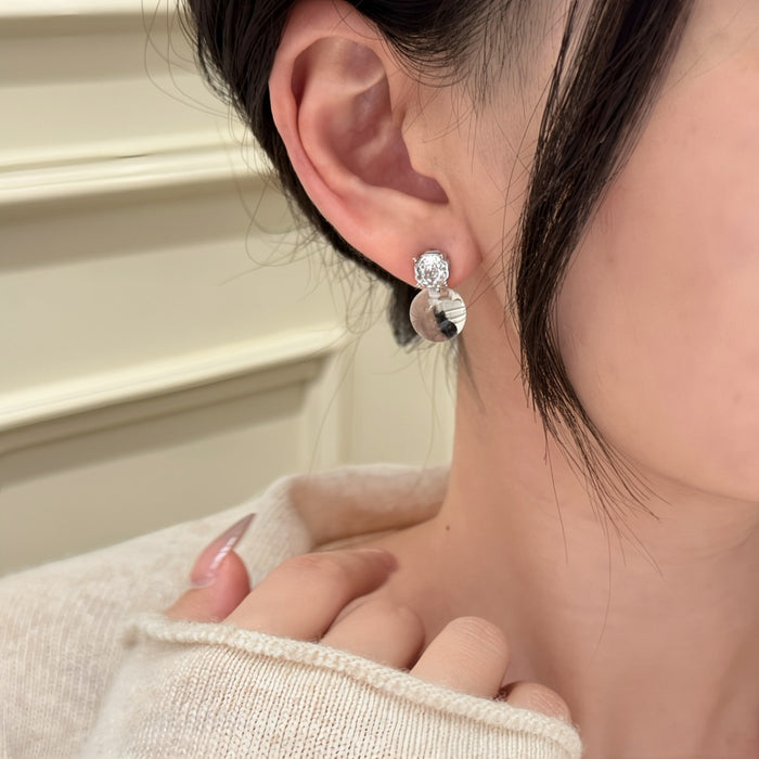 Clear Ice Ball Artificial Crystal Zircon Stud Earrings, Modern Round Geometric Silver Pin Jewelry