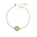 18K Gold Plated Zirconia Faux Pearl Beaded Bangle Light Luxury Geometric Round Bracelet view 5