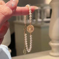 18K Gold Plated Zirconia Faux Pearl Beaded Bangle Light Luxury Geometric Round Bracelet view 2