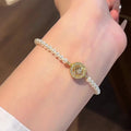 18K Gold Plated Zirconia Faux Pearl Beaded Bangle Light Luxury Geometric Round Bracelet view 3