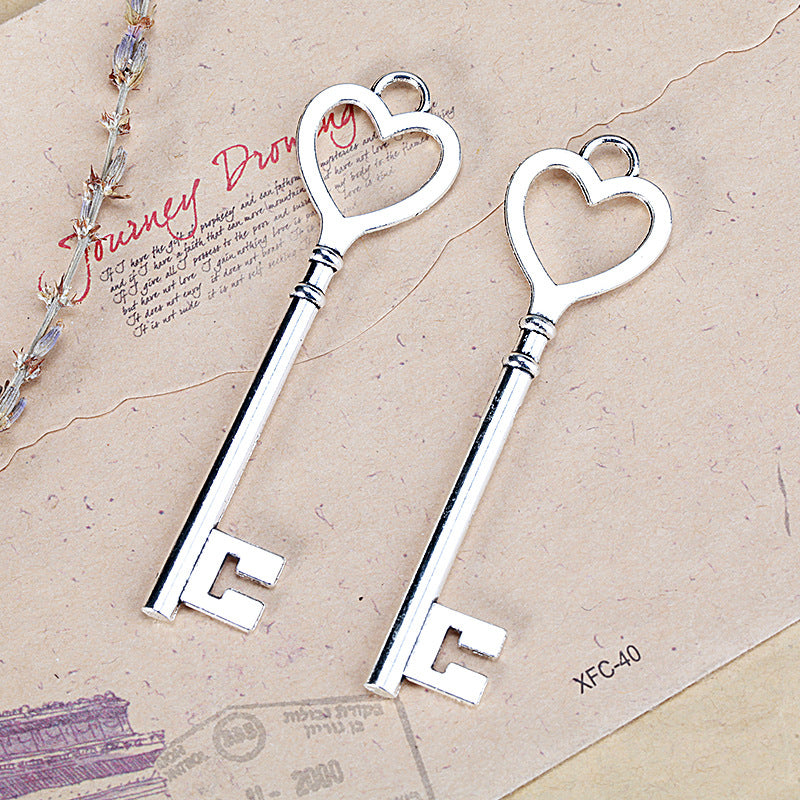 82x22mm Alloy Heart Key Charm Pendant for DIY Jewelry
