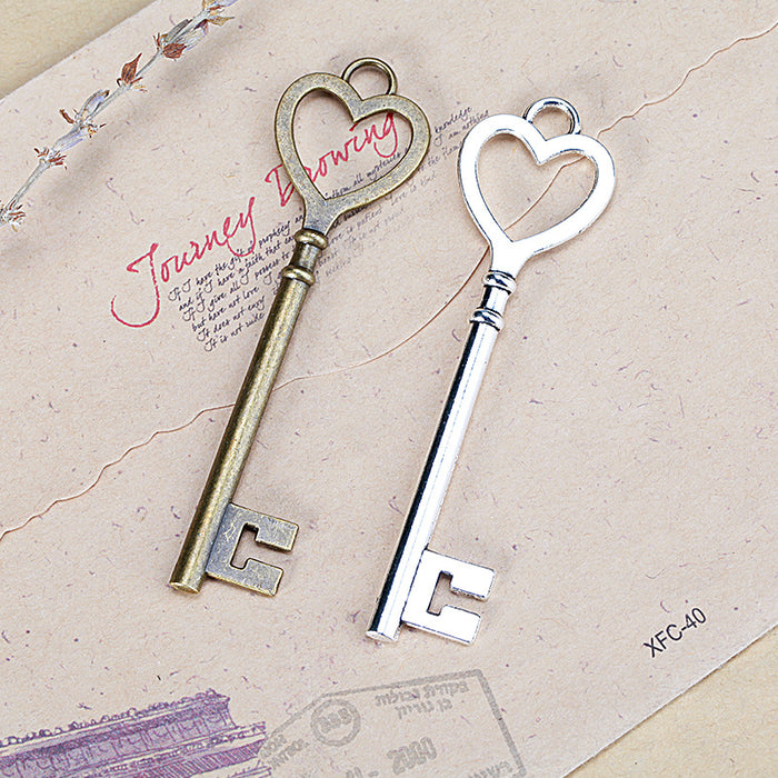 82x22mm Alloy Heart Key Charm Pendant for DIY Jewelry