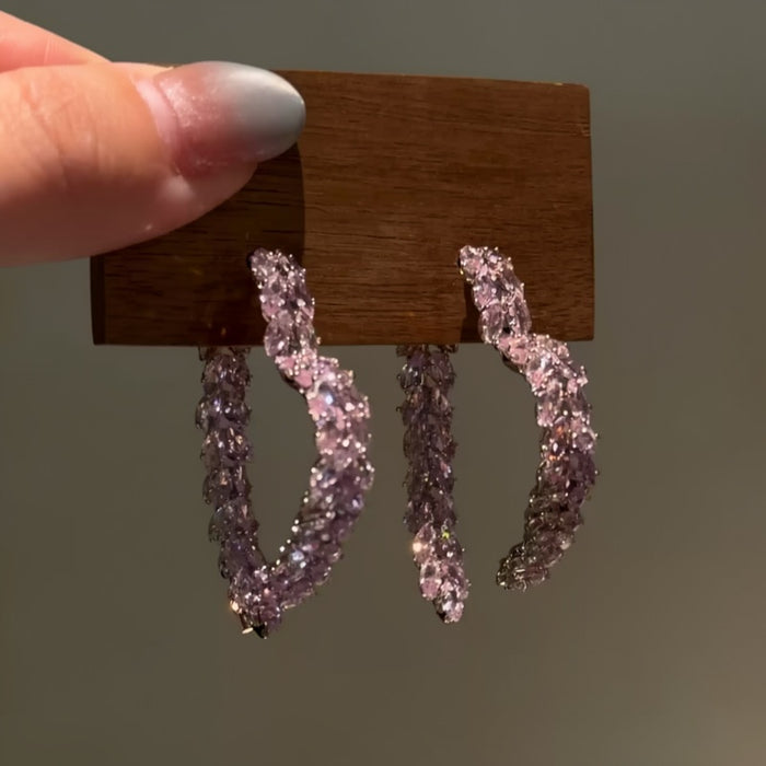Copper Heart Wheat Sparkling Zircon Stud Earrings, Sweet Korean Light Luxury Jewelry