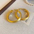 Minimalist Brushed Copper Round Hoop Earrings With Silver Pins, Fashion Geometric Design view 4