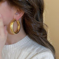 Minimalist Brushed Copper Round Hoop Earrings With Silver Pins, Fashion Geometric Design view 3
