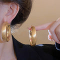 Minimalist Brushed Copper Round Hoop Earrings With Silver Pins, Fashion Geometric Design view 1