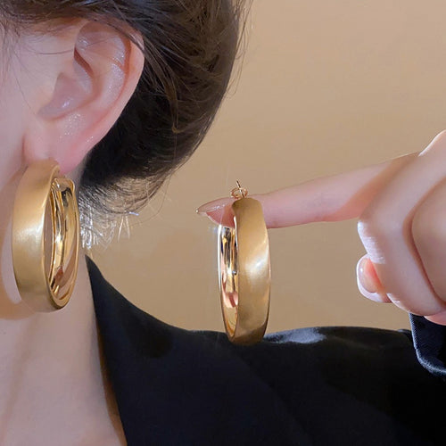 Minimalist Brushed Copper Round Hoop Earrings With Silver Pins, Fashion Geometric Design