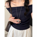 Korean Style Alloy Geometric Cross Starburst Pendant Necklace For Women Old Money Collarbone Choker view 5
