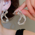 Copper Twisted Geometric Stud Earrings For Women, Textured Metal Western Fashion Jewelry view 3