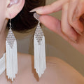 Vintage Ethnic Glass Crystal Diamond Beaded Chain Tassel Drop Earrings view 3
