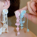 Shell Flower Woven Tassel Drop Earrings Vacation Style Sweet Long Stud Jewelry view 1