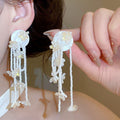 Shell Flower Woven Tassel Drop Earrings Vacation Style Sweet Long Stud Jewelry view 3