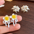 Sweet Floral Rhinestone Drop Earrings With Silver Needle Enamel Flower Pendant For Women view 2