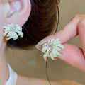 Sweet Floral Rhinestone Drop Earrings With Silver Needle Enamel Flower Pendant For Women view 3