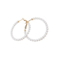 Modern Minimalist Faux Pearl Beaded Circle Pendant Hoop Earrings with Silver-Tone Pin Geometric Design view 5