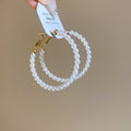 Modern Minimalist Faux Pearl Beaded Circle Pendant Hoop Earrings with Silver-Tone Pin Geometric Design view 2