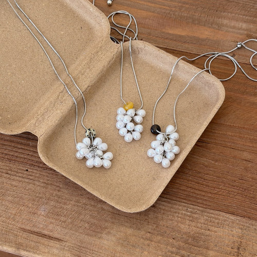Korean Style Faux Pearl Grape Cluster Sweater Necklace Geometric Round Casual Collarbone Chain