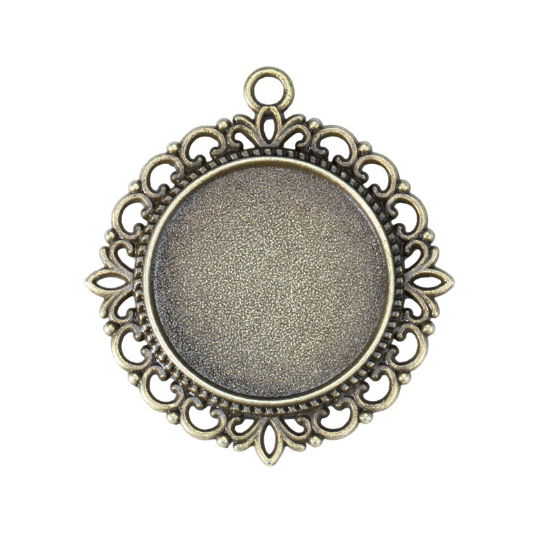 25mm Double-Sided Round Alloy Cabochon Tray Pendant Setting