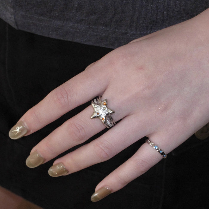 Copper Zircon Star Open Bangle Ring Sweet Cool Five Point Star Statement Jewelry