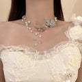 Fairycore Multilayer Flower Crystal Beaded Faux Pearl Collarbone Necklace view 3