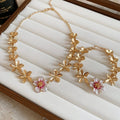 European American Alloy Enamel Flower Necklace And Bracelet Jewelry Set Sweet Vacation Style view 4