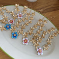 European American Alloy Enamel Flower Necklace And Bracelet Jewelry Set Sweet Vacation Style view 2