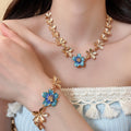 European American Alloy Enamel Flower Necklace And Bracelet Jewelry Set Sweet Vacation Style view 3