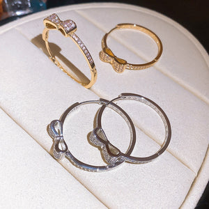 Korean Sparkling Full Zircon Bow Round Copper Ear Cuff Earrings For Women