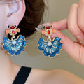 Vintage Chinese Style Alloy Leaf Koi Pearl Stud Earrings, Palace Inspired Light Luxury Jewelry view 2