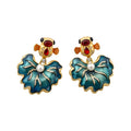 Vintage Chinese Style Alloy Leaf Koi Pearl Stud Earrings, Palace Inspired Light Luxury Jewelry view 5